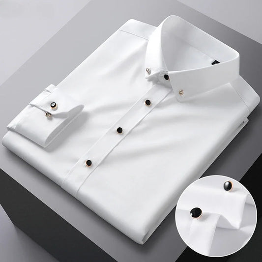 Men's quality shirt, long sleeved, new elastic, comfortable, and non ironing business shirt, Korean slim fit men's clothing