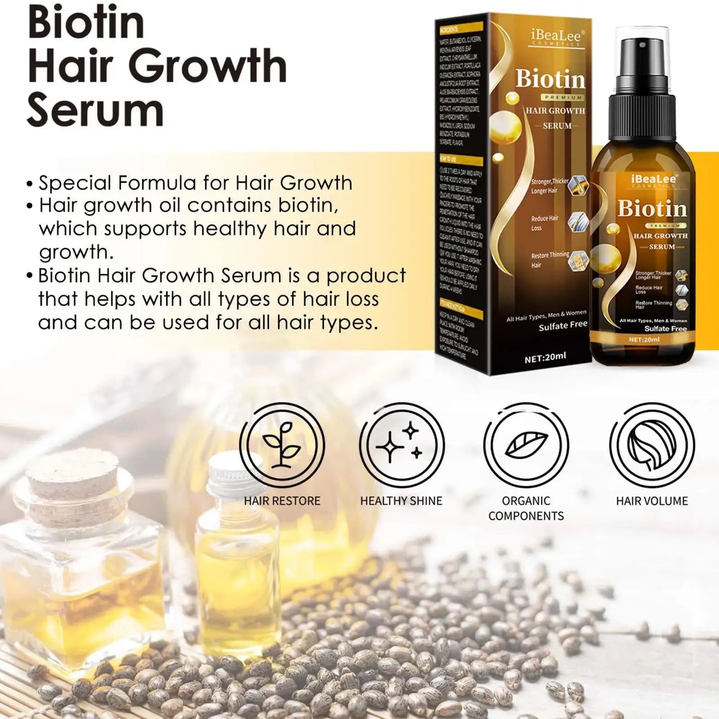 Biotin Hair Growth Serum Anti Hair Loss Products Fast Growing Prevent Dry Frizz Damaged Repair Treatment Scalp Beard Care Spray