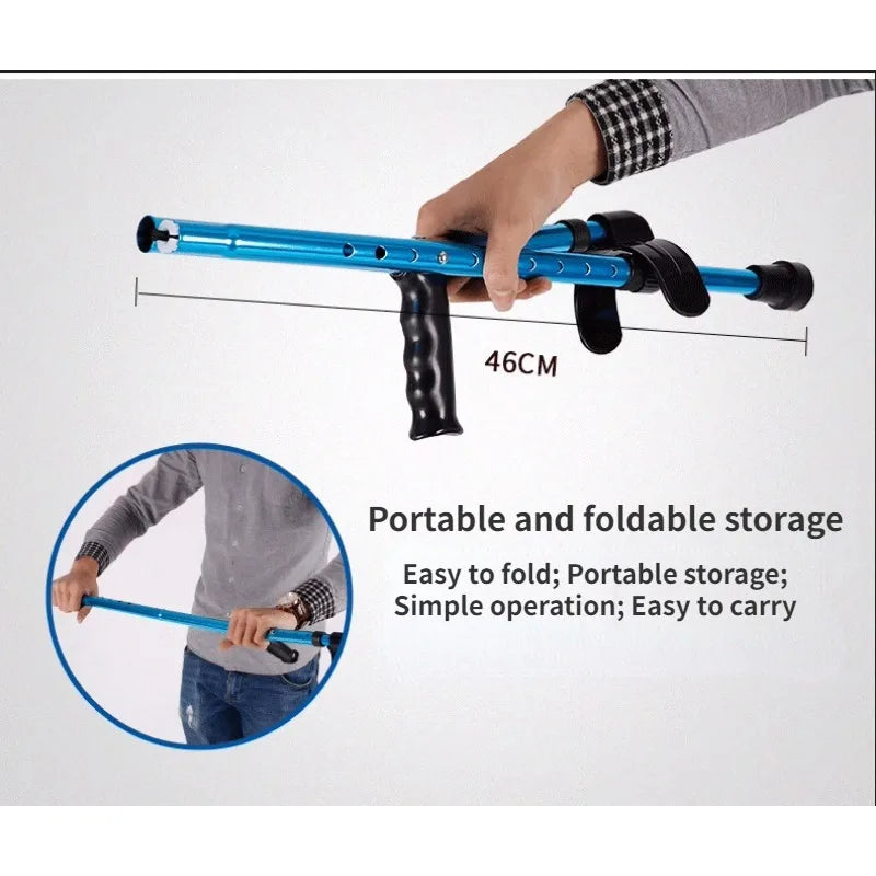 Folding Disabled Elderly Walking Stick Trekking Hiking Mountaineering Crutch Adjustable Durable Aluminum Alloy Underarm Canes