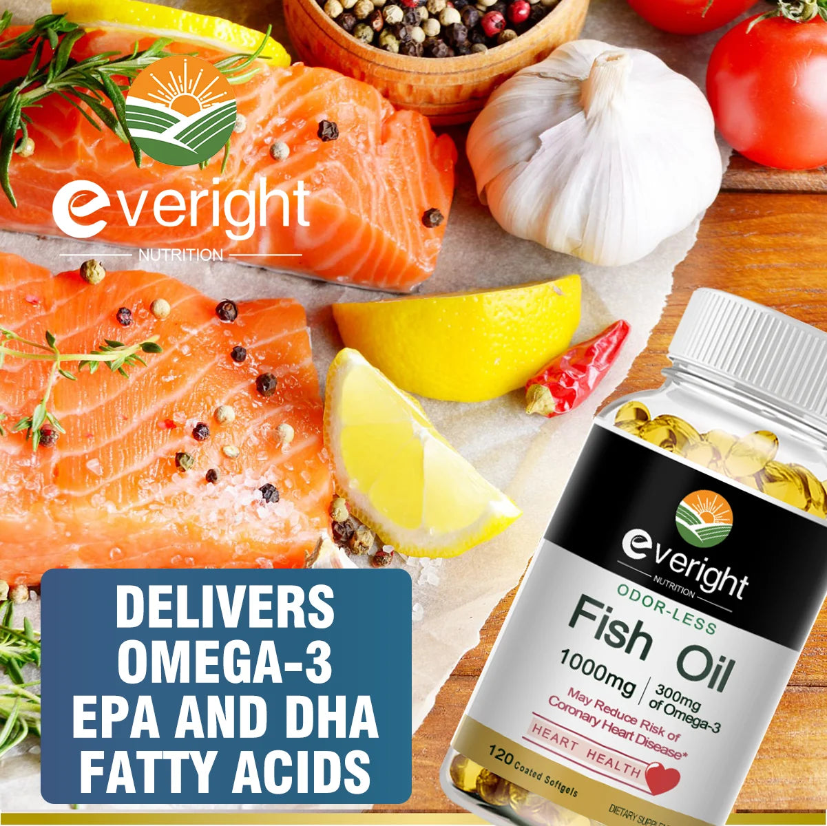 Fish Oil With Omega 3 EPA & DHA - 1000mg , Easy to Swallow, High Absorption - Non-GMO Natural Dietery Supplement