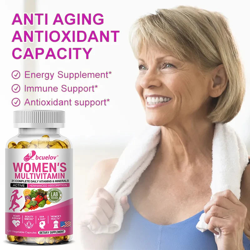 Bcuelov Women's Daily Nutritional Multivitamin for Hair, Skin, and Nail Health, Immune, and Energy Support - Vegetarian Capsules