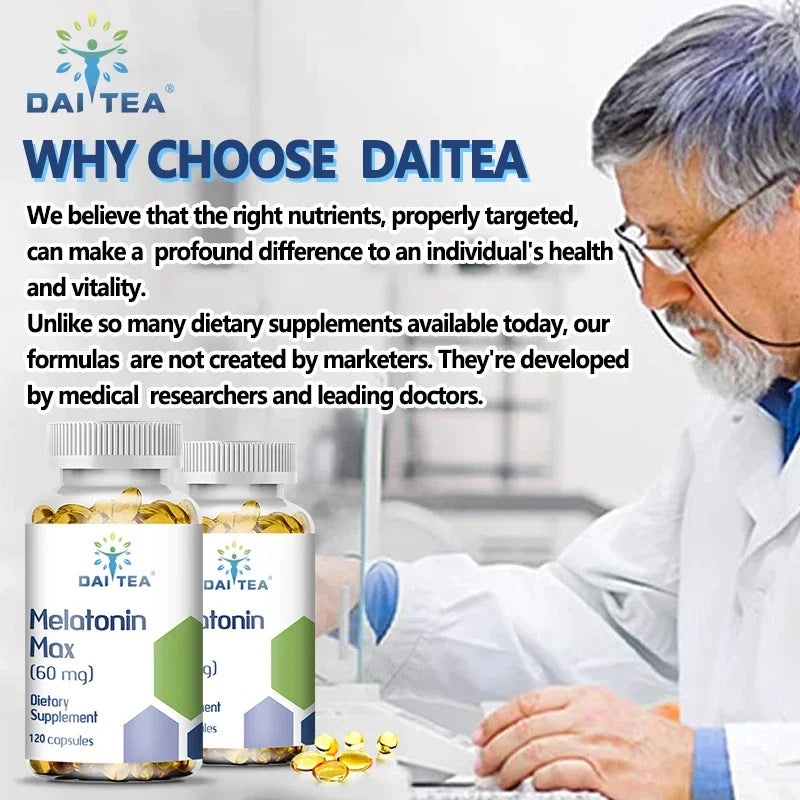 Daitea Melatonin Vegetarian Capsules - 60 Mg Promote Sleep Quality, Eye Health and Reduce Waking Time