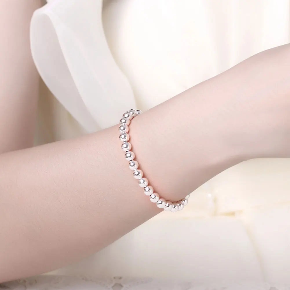Hot sale fashion 925 sterling Silver Bracelets for woman man classic 6mm bead chain Wedding party Christmas Gifts Jewelry