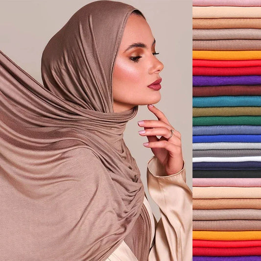 40 Colors Plain Solid Modal Jersey Hijab Women Winter Elasticity Muslim Shawl Scarf Maxi Wrap Snood Warm Stole Foulards Sjaal