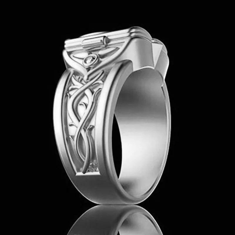 Hot Sale Unique Creative Style Domineering Arabesque Flip-top Locket Ring Secret Small Room Lid Ring for Men Women Party Jewelry