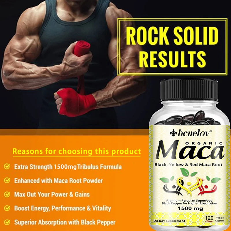 Organic Maca Root Powder Capsules - A Natural Energy Boost, Providing Positive Energy Levels and Increased Focus