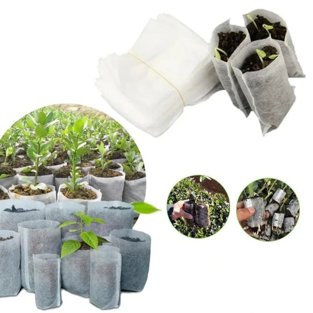 500/100pc Biodegradable Nursery Bag Non-Woven Plant Nursery Bag for Vegetable Transplant Flower Seed Breeding Home Garden Supply