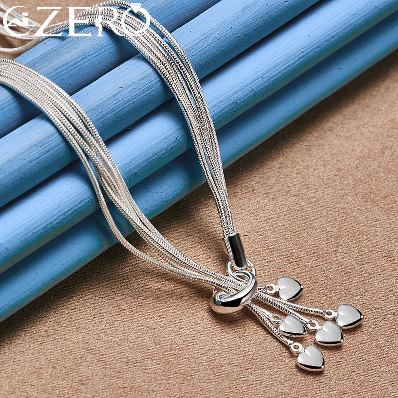 Hot Sale Jewelry Sets 925 Sterling Silver Snake Chain Hanging Heart Bracelets Necklaces Earrings For Women Wedding Charm Gift