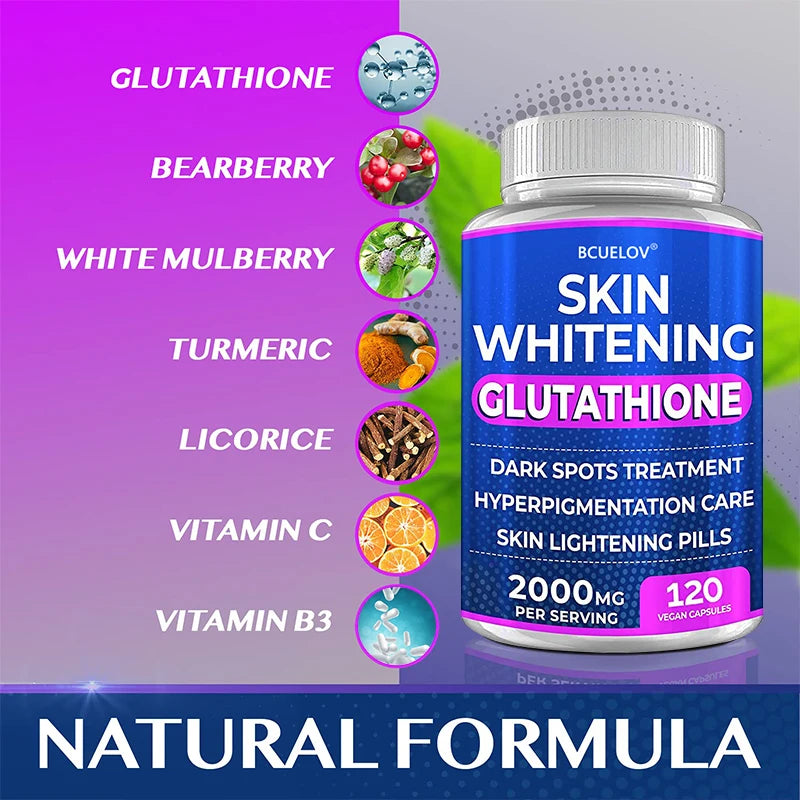 Turmeric Bearberry Vitamin Glutathione Skin Whitening Pills - 2000 mg - Offsets free radicals and reduces oxidative stress
