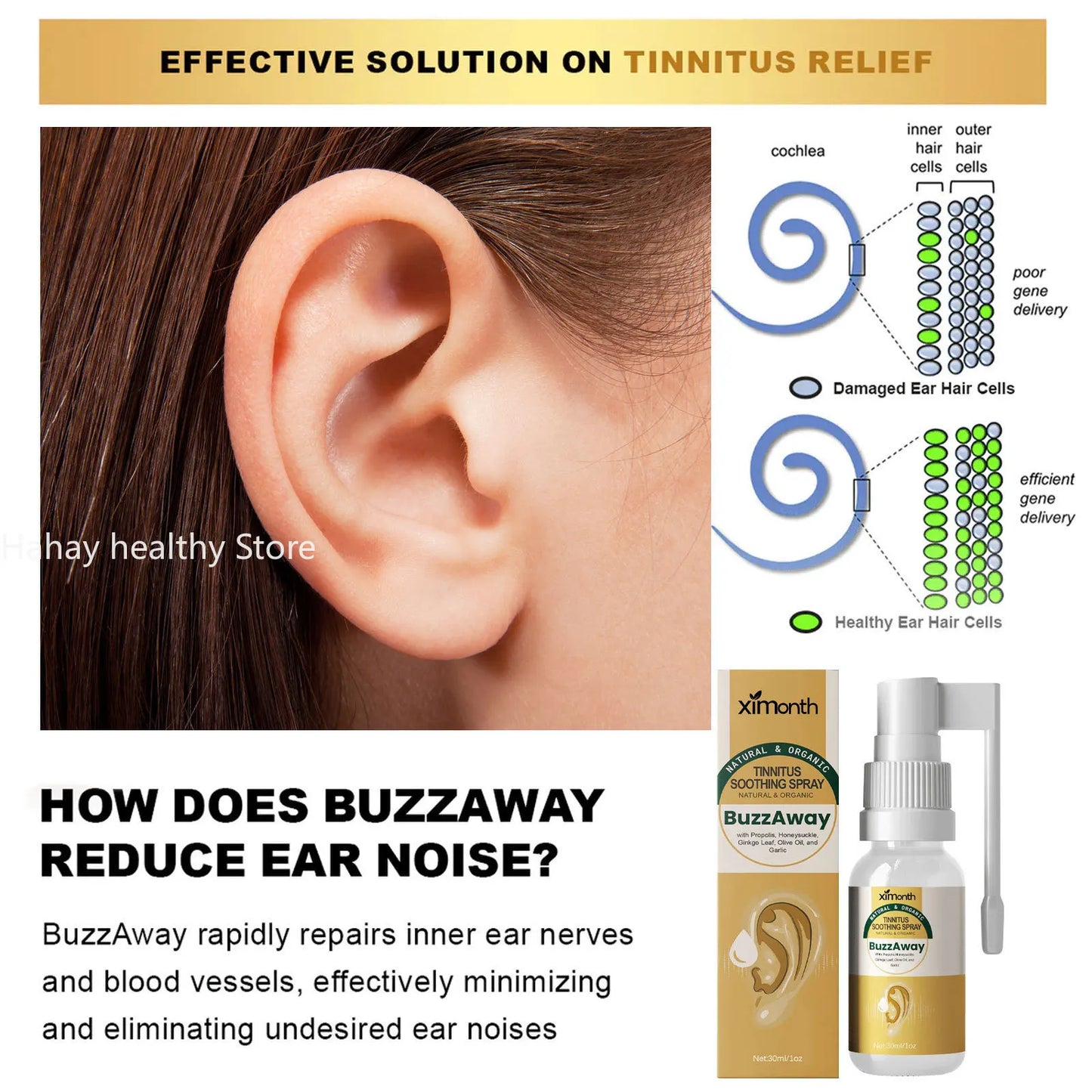 Ear Cleaner Propolis Tinnitus Care Spray Relieve Tinnitus and Discomfort in The Ear Clean Earwax Ear Drops Limpiador De Oídos