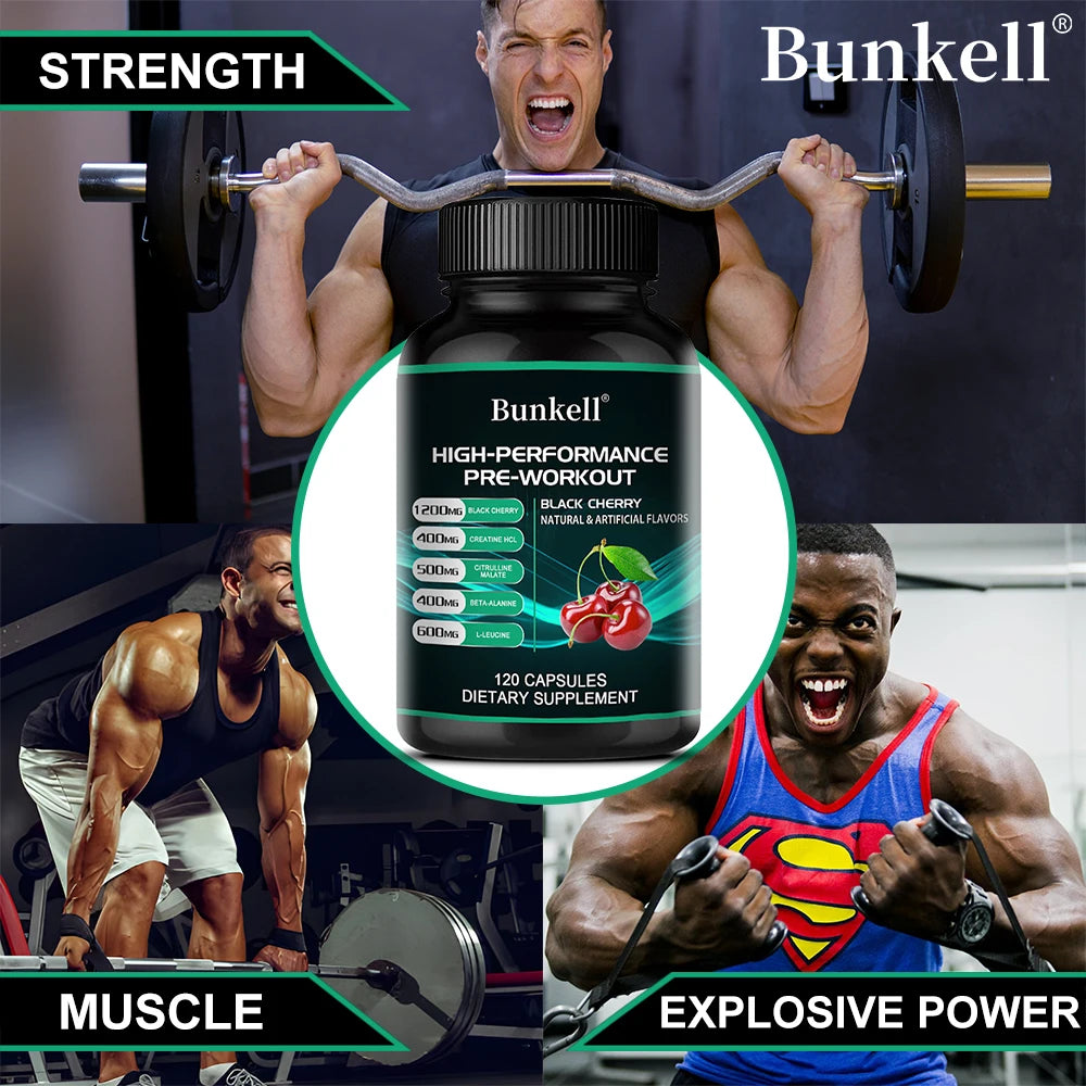 Bunkell Pre-Workout Supplement - Amino Acids, Creatine HCI, Citrulline Malate, Beta-Alanine To Improve Athletic Performance