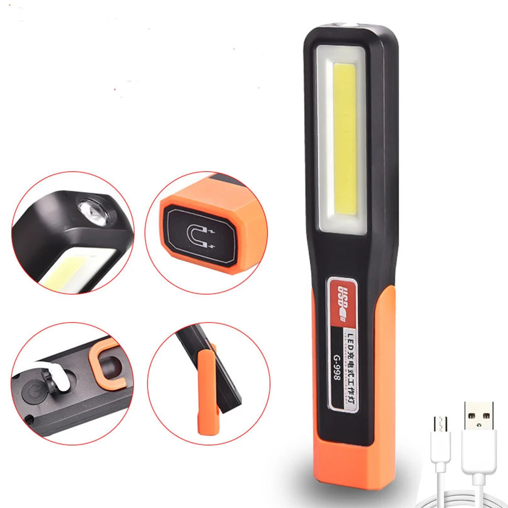 Powerful COB LED Work Light Car Garage Mechanic Lamp USB Rechargeable Flashlight Magnetic Torch Emergency Light Warning Light