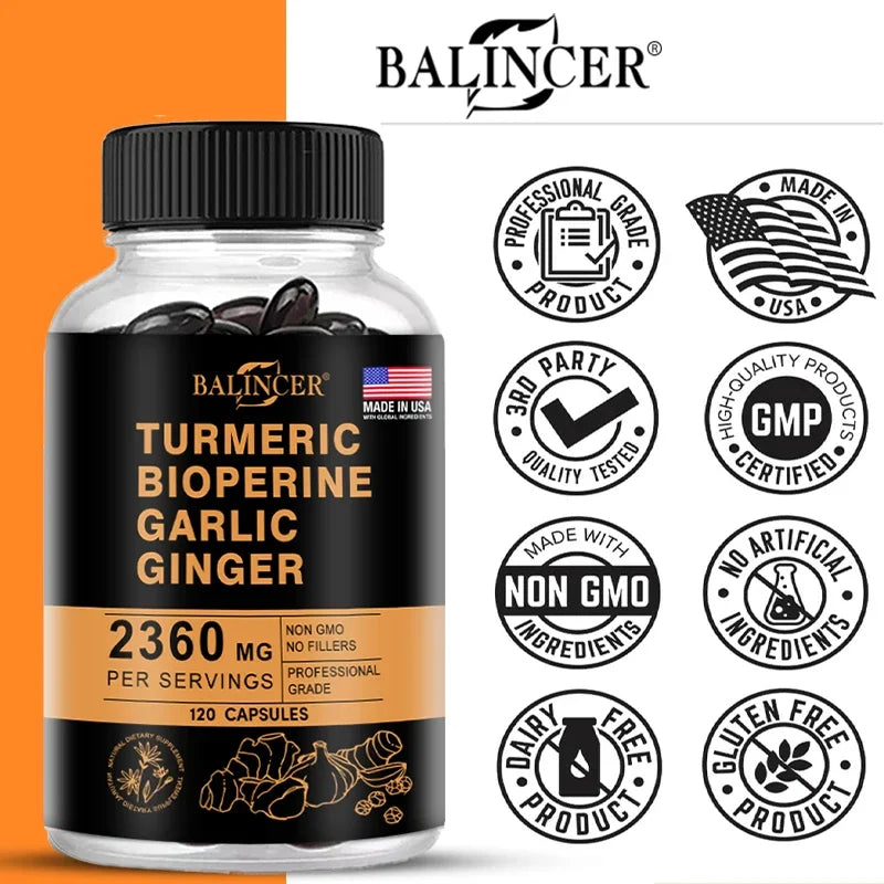 Turmeric Ginger Strong Absorption Support Muscle Joint Pain Arthritis Antioxidant Immunity Heart Brain Skin Digestive Supplement