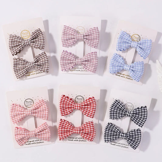 2PCS/Set Mini Bows Hairclips Baby girl Kids Cute Plaid Hairpins Headwear Sweet Barrettes Lovely Hair Accessories Gift Wholesale