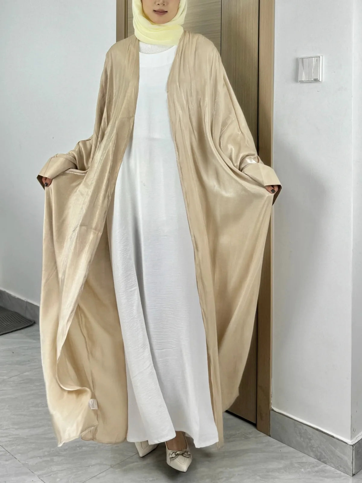 Muslim Out Abaya Open Front kaftan Smocking Sleeve One-piece Prayer Women Jilbabs Cardigan Coat Islamic Clothing Robe Turkish