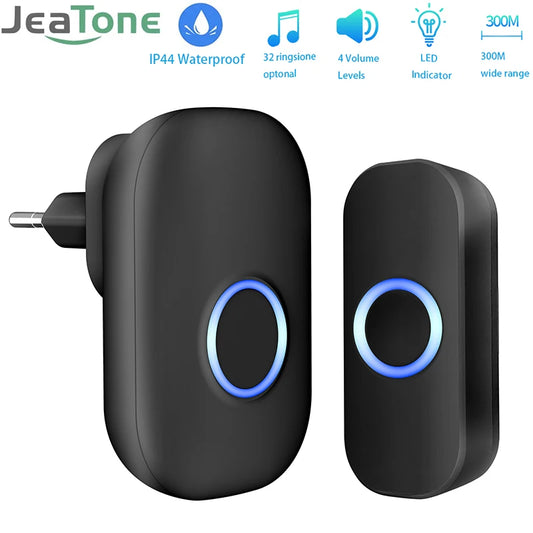 Jeatone Wireless Doorbell Home Welcome Doorbell Waterproof 300M Smart Door Bell With Battery LED Flash Security Alarm For House