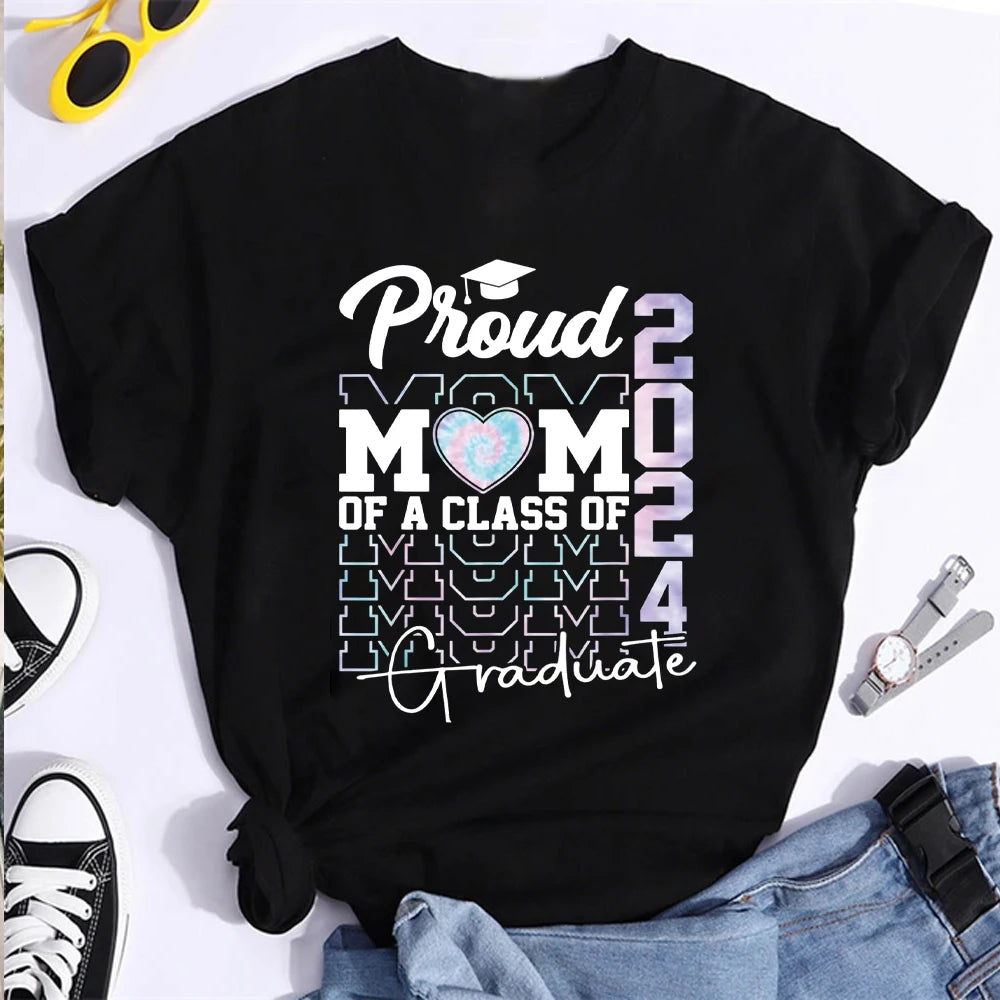 New Personalized Proud Mom Of A Class 2024 Graduate T-Shirt Proud Mom Senior 2024 T Shirt Proud Mom Gift summer Women funny tees