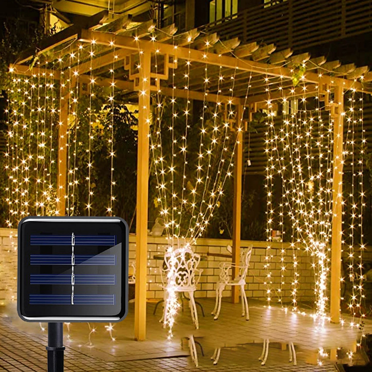 3M Solar Curtain Light Outdoor Waterproof 300 LED Solar Power Fairy Garland String Lights for Yard Garden Pavilion Party Wedding