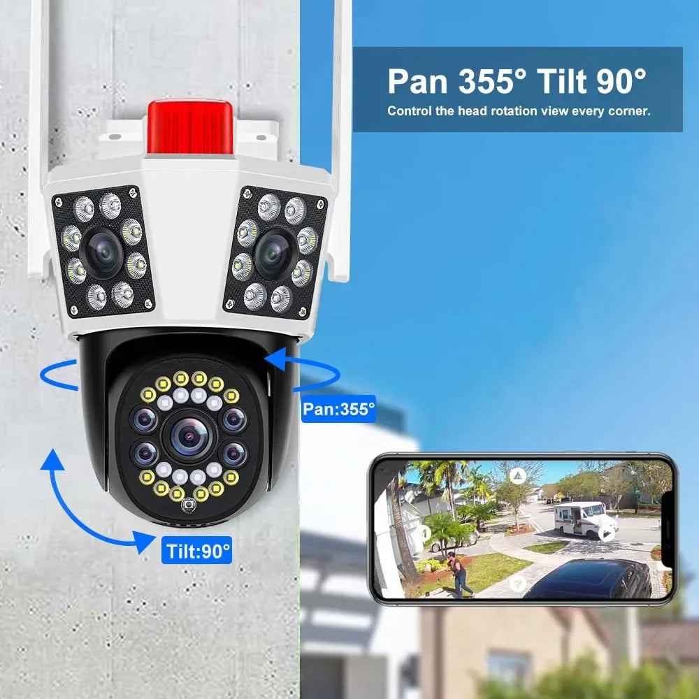 6K 12MP PTZ Camera WiFi Wireless Outdoor Three Screen IP Cam Security Protection Auto Tracking CCTV Video Surveillance Cameras