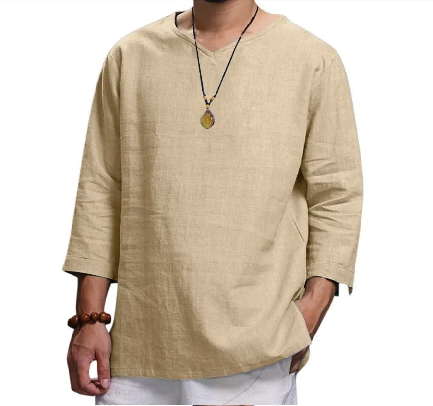Men's New 3/4 Sleeve Loose Solid Casual Large Pullover Shirt