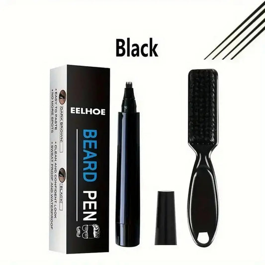 Waterproof 4-Tip Beard Pen Kit for Men - Long Lasting Natural Makeup with Beard Brush Included