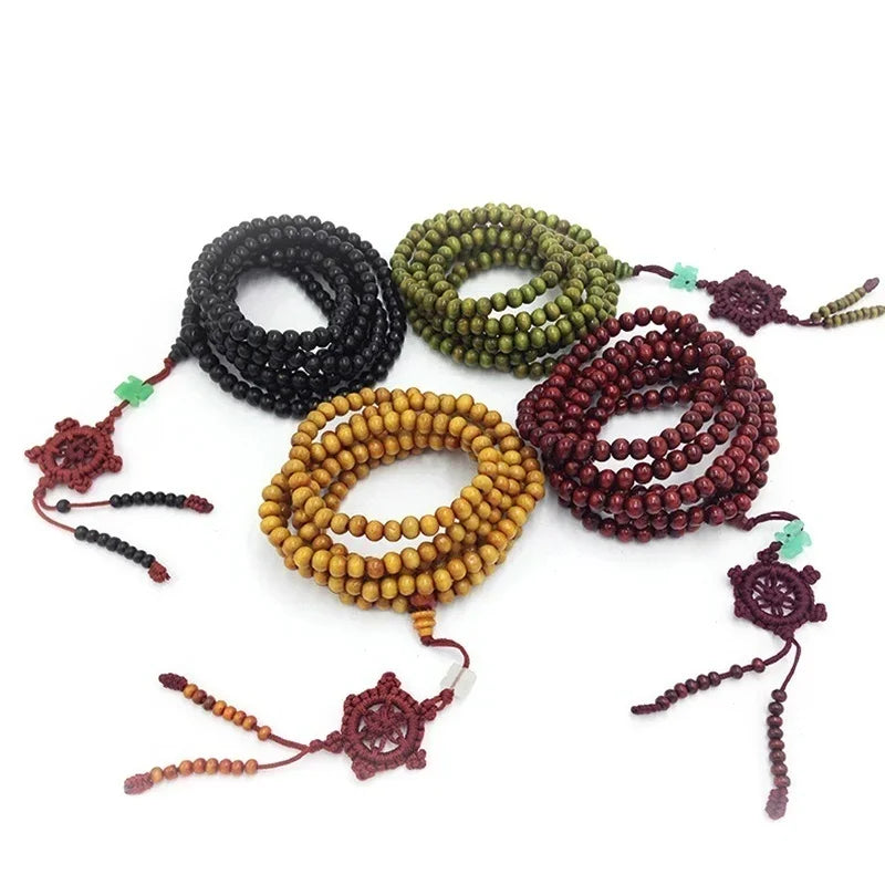 Natural Sandalwood Bracelets Men Buddhist Buddha Meditation Bead Bracelet for Women Prayer 216 Beads Rosary Hanging Decoration