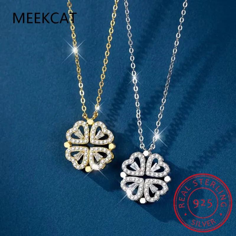 925 Sterling Silver Clover Necklace Four Leaf Heart Shape Pendant Necklace For Women Luxury Jewelry Choker Hot Sale Dropshipping