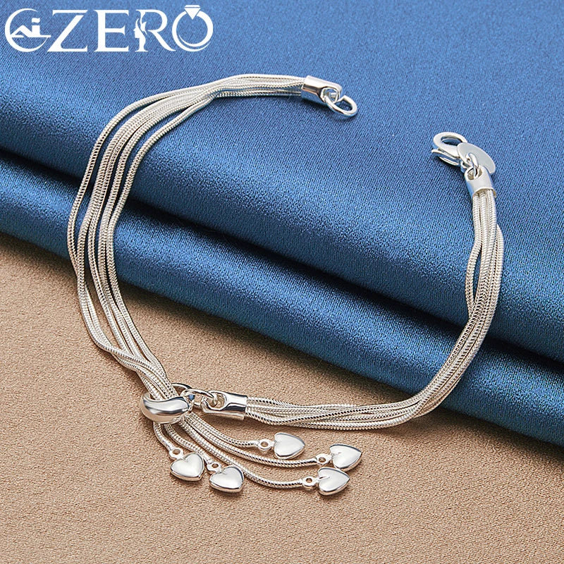Hot Sale Jewelry Sets 925 Sterling Silver Snake Chain Hanging Heart Bracelets Necklaces Earrings For Women Wedding Charm Gift
