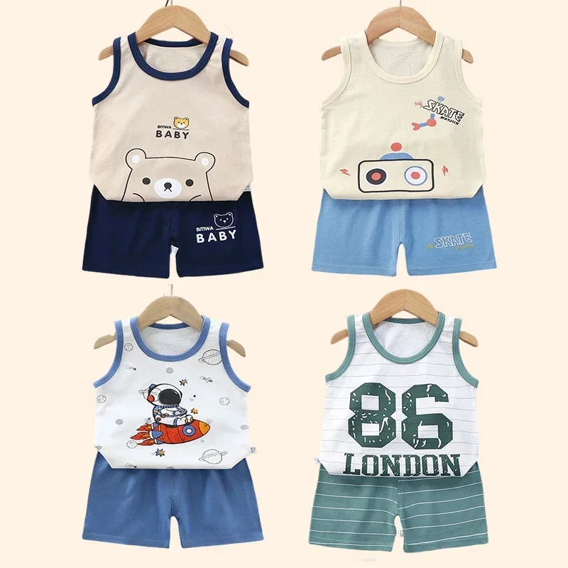 Children Sets Kids Clothes Boys Girls Vest Suit  Summer Children's Clothing baby Cotton T-Shirts Shorts Tank Top Sleeveless