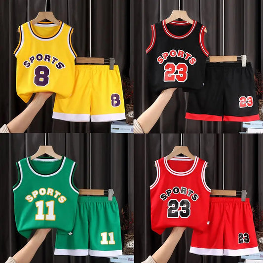 Kids Child Sports Basketball Maillot Clothes Suit Children's Sleeveless Vest Baby Girl Jerseys + Fashion T-shirt Boy B4p1