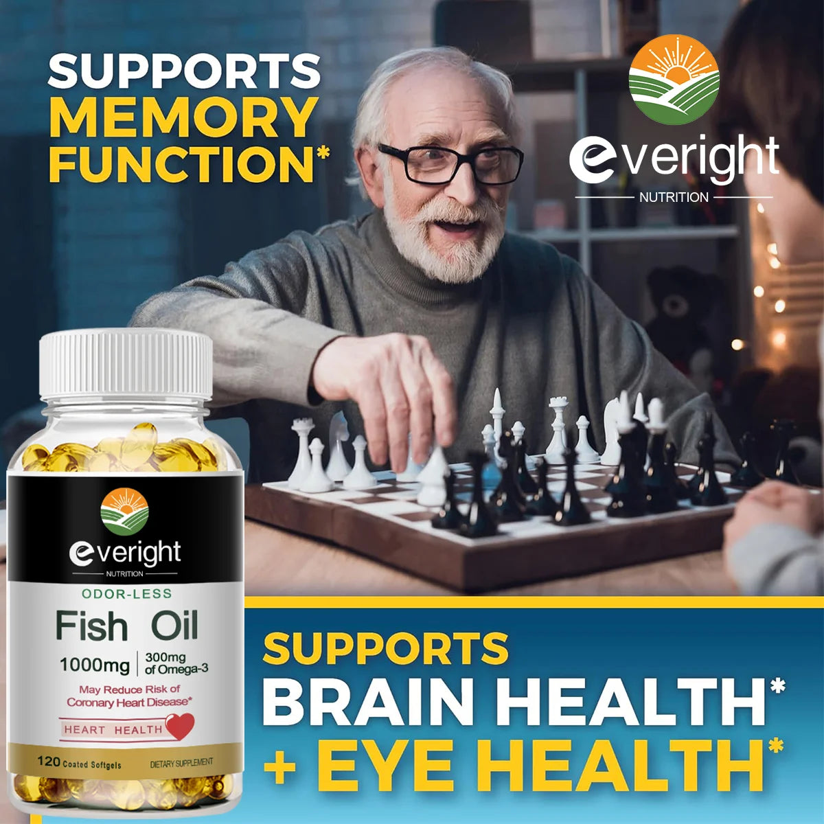 Fish Oil With Omega 3 EPA & DHA - 1000mg , Easy to Swallow, High Absorption - Non-GMO Natural Dietery Supplement