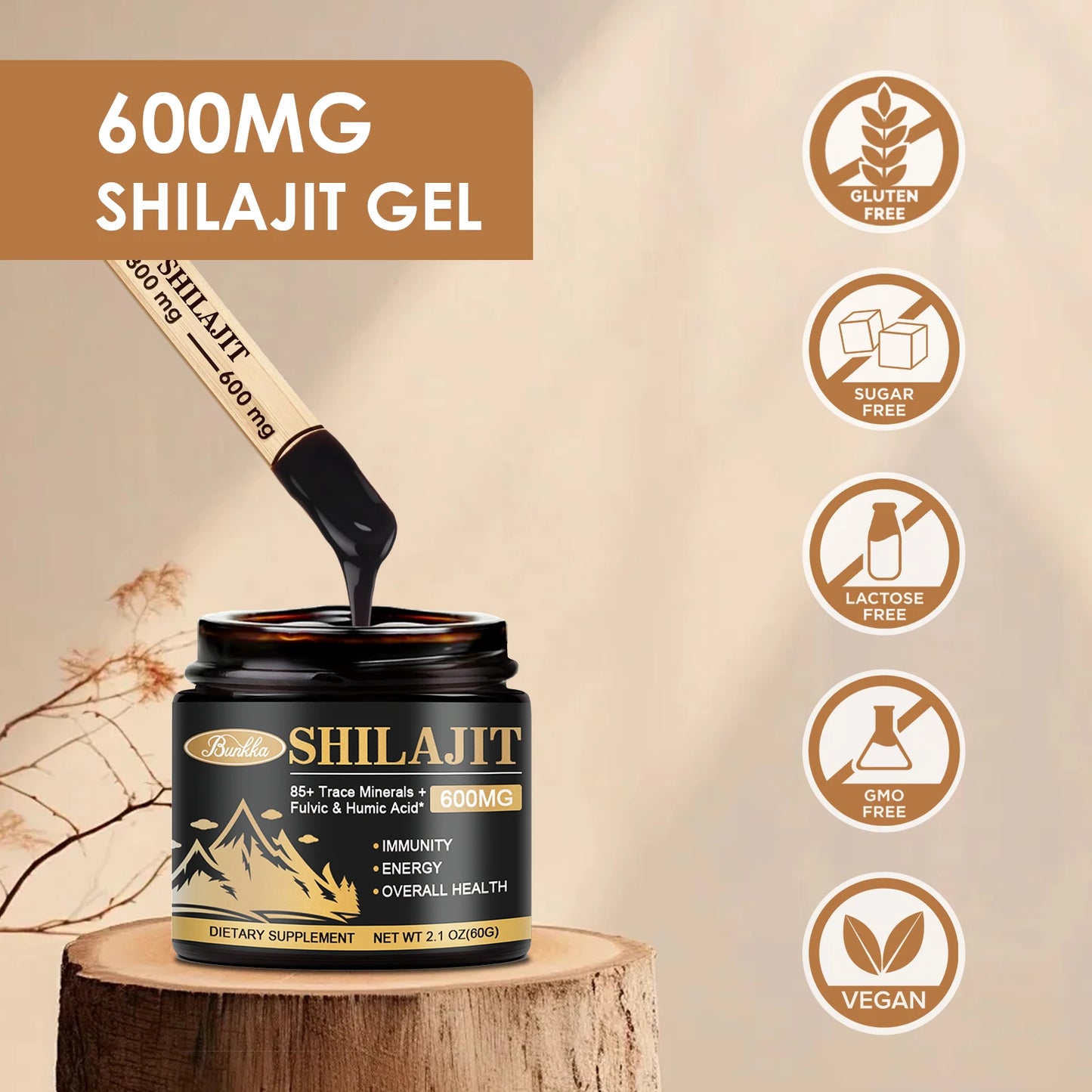 BUNKKA Shilajit Pure Organic Resin 100% Himalaya Original Skin Beauty&Health Hormone Balance 85+ Trace Minerals Fulvic Acid Male