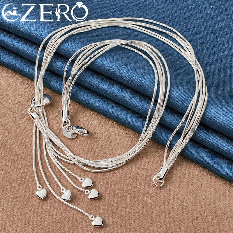 Hot Sale Jewelry Sets 925 Sterling Silver Snake Chain Hanging Heart Bracelets Necklaces Earrings For Women Wedding Charm Gift