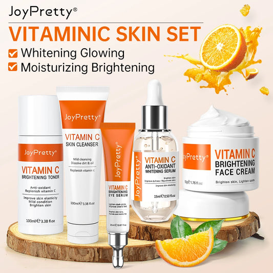JoyPretty Vitamin C for Face Whitening Dark Spots Removal Cream Skincare Kits Eye Lightening Moisturizing Facial Serum Skin Care
