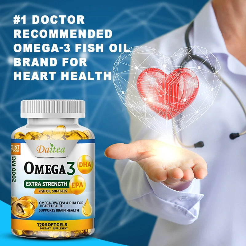 Omega 3 Fish Oil Supplement - 2000 Mg, Pure EPA DHA Omega 3 Supplements Nerves and Joints, for Women and Men 120 Capsules