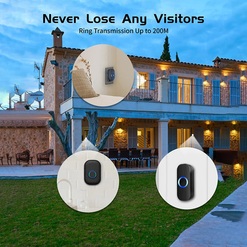Jeatone Wireless Doorbell Home Welcome Doorbell Waterproof 300M Smart Door Bell With Battery LED Flash Security Alarm For House