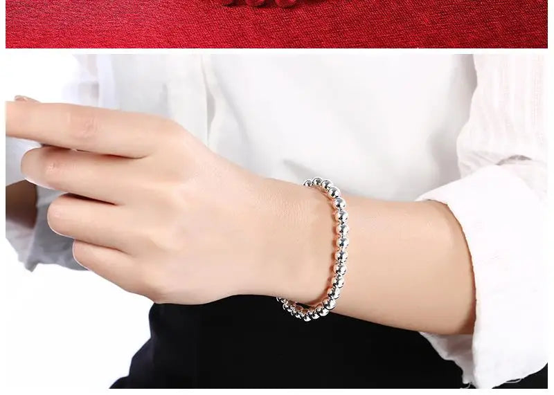 Hot sale fashion 925 sterling Silver Bracelets for woman man classic 6mm bead chain Wedding party Christmas Gifts Jewelry