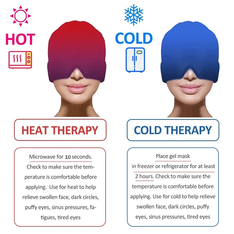 Headache Migraine Massager Cap Head Pain Massage Gel Hat Eye Mask Stress Pressure Relief Hot Cold Compress Therapy Ice Hat