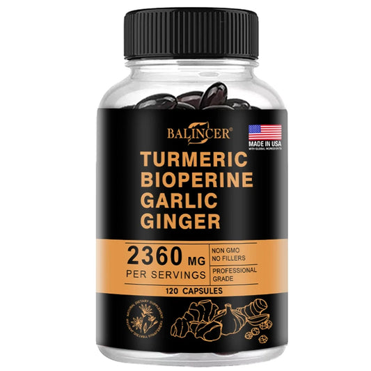Turmeric Ginger Strong Absorption Support Muscle Joint Pain Arthritis Antioxidant Immunity Heart Brain Skin Digestive Supplement