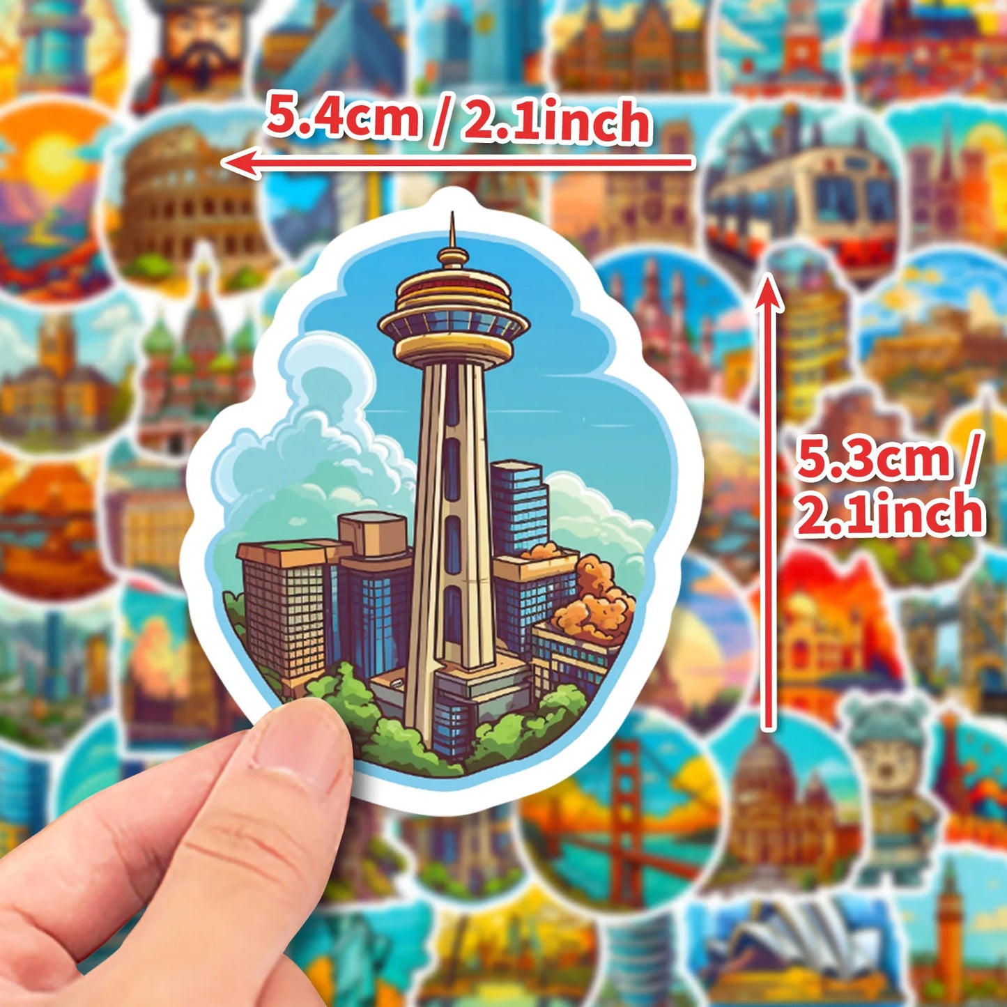 50pcs World Landmarks Buildings Cultural Landscapes Creative Tourism City Maps Waterproof Stickers in Various Countries