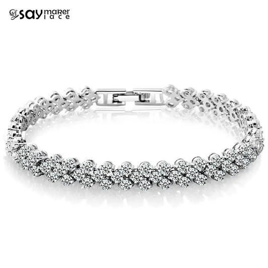 Full Rhinestone Love Heart Wrist Chain Light Luxury Shiny Zircon Chain Bracelets For Women Fashion Simple Jewelry Gift