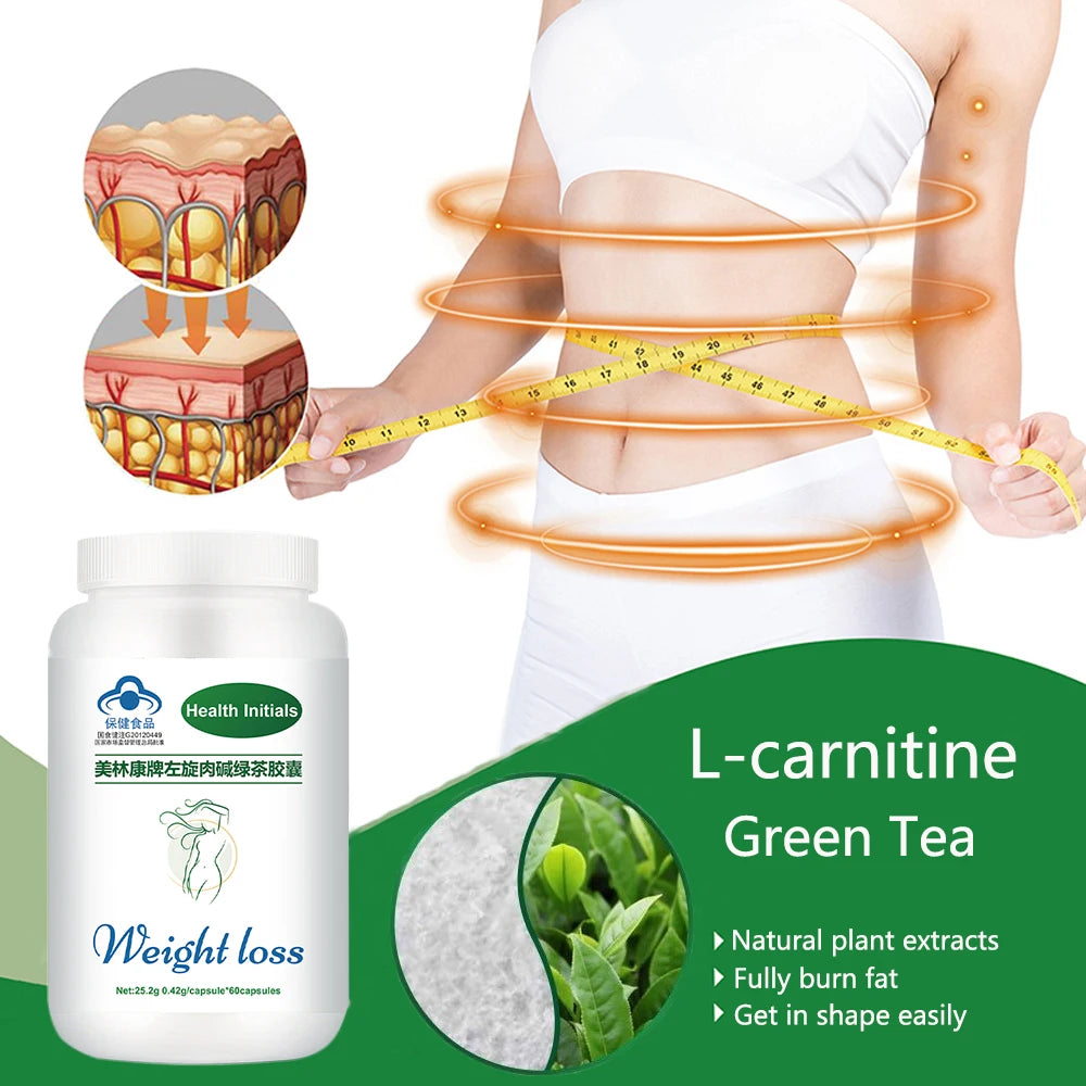 60Pcs Extra Strong Slimming  L-carnitine green tea capsules Body Belly Waist Losing Weight Cellulite Fat