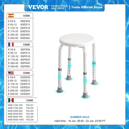 VEVOR Shower Chair for Inside Shower Adjustable Height Shower Stool Non-Slip Bench Bathtub Seat  for Elderly Disabled Adults