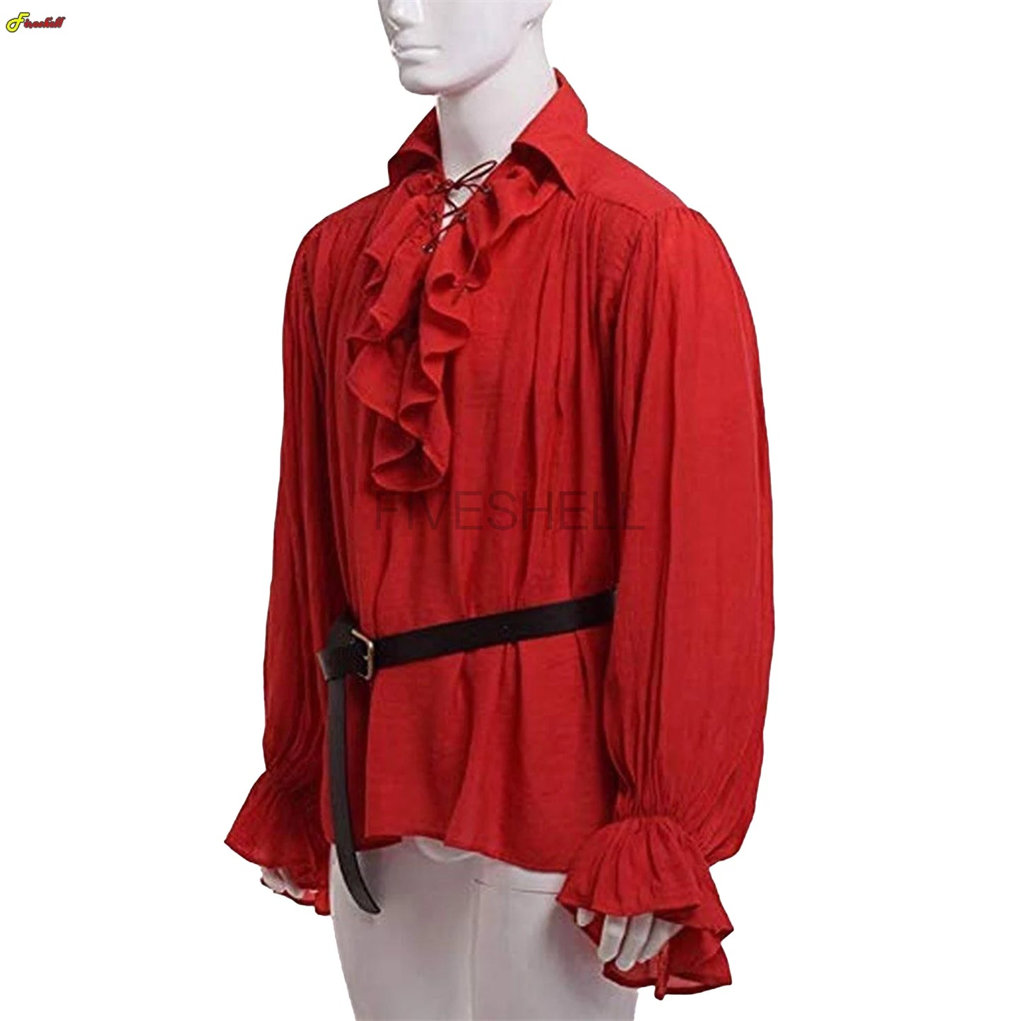 Medieval Mens Renaissance Costume Ruffled Shirts Long Sleeve Lace Up Steampunk Pirate Shirt Cosplay  Stage Costume for Women