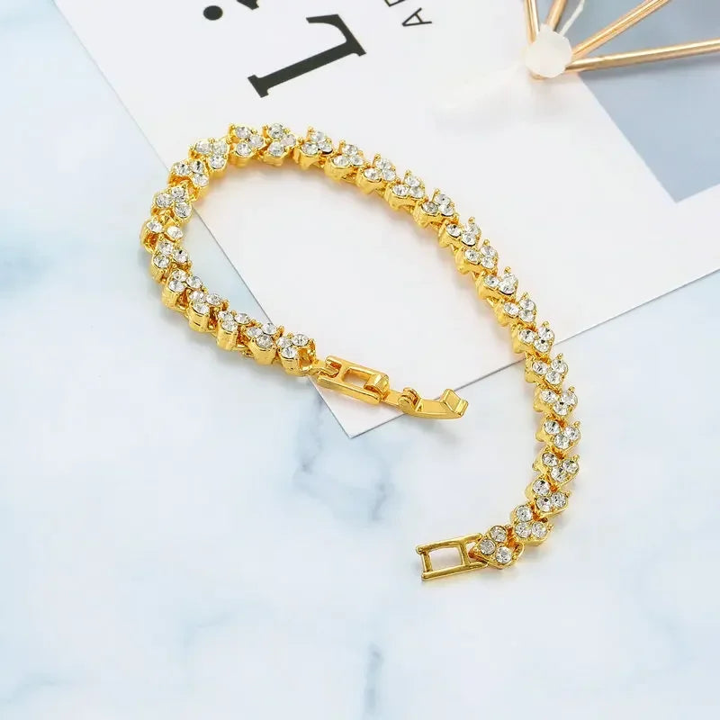 Luxury Roman Crystal Bracelet For Women Fashion Heart Chain Bracelets Rhinestone Bangle Bridal Jewelry Accessories Free shipping