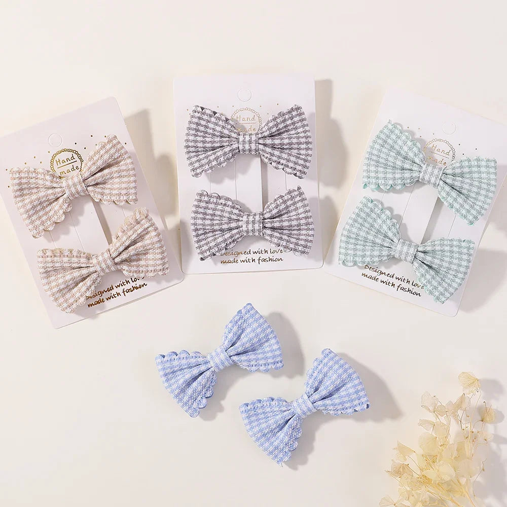 2PCS/Set Mini Bows Hairclips Baby girl Kids Cute Plaid Hairpins Headwear Sweet Barrettes Lovely Hair Accessories Gift Wholesale