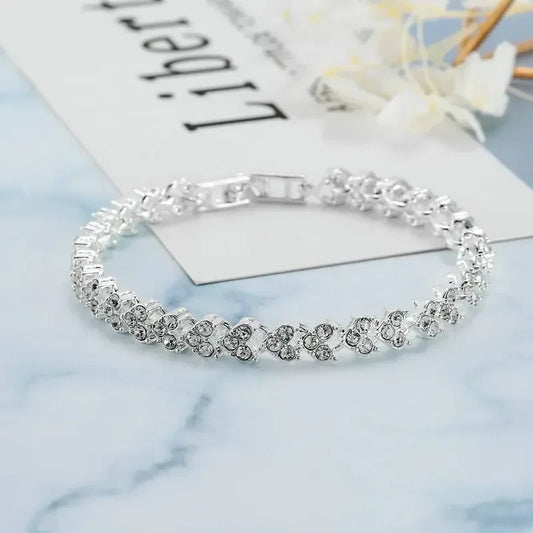 Luxury Roman Crystal Bracelet For Women Fashion Heart Chain Bracelets Rhinestone Bangle Bridal Jewelry Accessories Free shipping