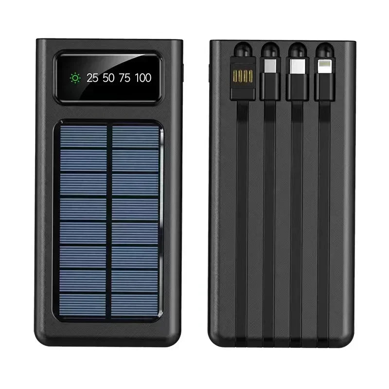 Solar Power Bank Built Cables 200000mAh Solar Charger 2 USB Ports External Charger Powerbank With LED Light For Xiaomi iphone