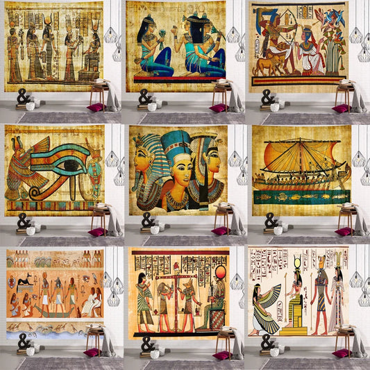 Old culture print hippie yellow ancient egyptian tapestry wall hanging egyptian tapestry wall covering home decor vintage