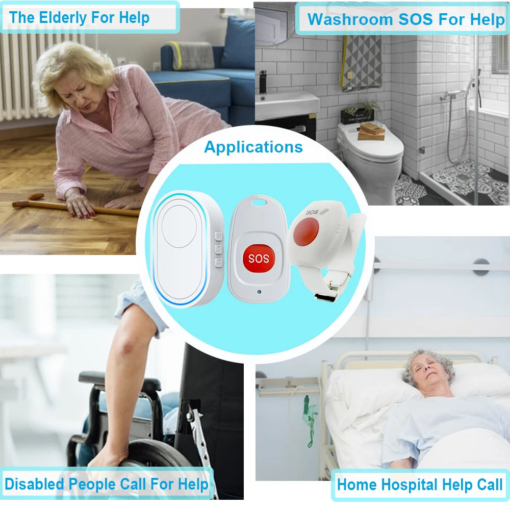 SOS Button Wireless Elderly Panic Alarm System Caregiver Pager Nurse Emergency 433mhz Watch Call Senior Old People